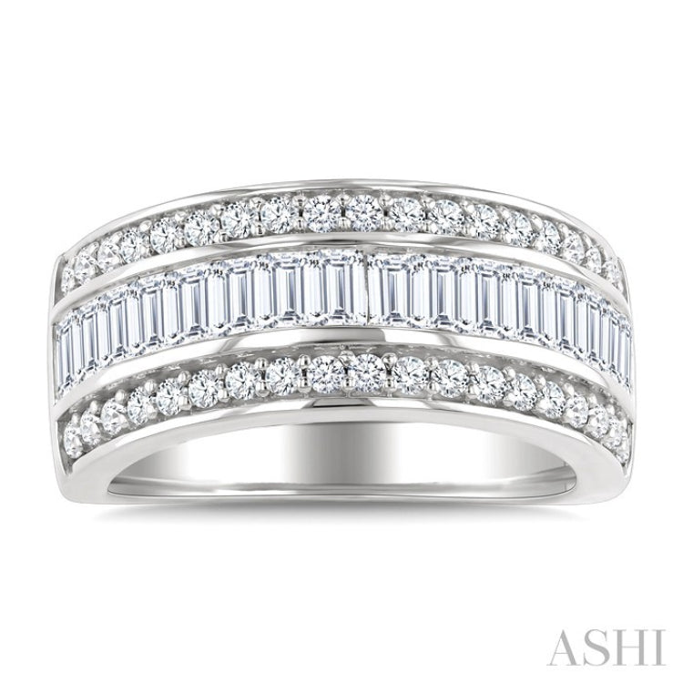 1 1/2 Ctw Channel Set Baguette and Round Cut Diamond Wedding Band in 14K White Gold