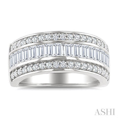1 1/2 Ctw Channel Set Baguette and Round Cut Diamond Wedding Band in 14K White Gold