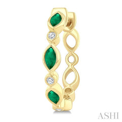 4X2MM Marquise Cut Emerald and 1/20 Ctw Bezel Set Round cut Diamond Precious Fashion Hoop Earrings in 10K Yellow Gold