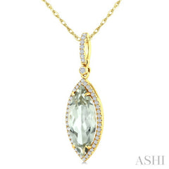16X7 MM Evoque Gemstone Marquise Shape Green Amethyst and 1/5 Ctw Round Cut Diamond Semi-Precious Pendant With Chain in 10K Yellow Gold