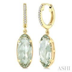12X5 MM Evoque Gemstones Oval Shape Green Amethyst and 1/10 Ctw Round Cut Diamond Semi-Precious Earrings in 10K Yellow Gold