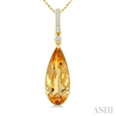 16X6 MM Evoque Gemstone Pear Shape Citrine and 1/20 Ctw Round Cut Diamond Semi-Precious Pendant With Chain in 10K Yellow Gold