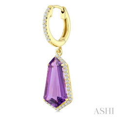 14X7 MM Evoque Gemstones Shield Shape Amethyst and 3/8 Ctw Round Cut Diamond Semi-Precious Earrings in 14K Yellow Gold