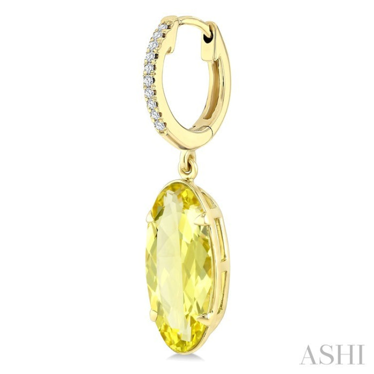 14X6 MM Evoque Gemstones Oval Shape Lemon Quartz and 1/10 Ctw Round Cut Diamond Semi-Precious Earrings in 14K Yellow Gold