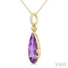 16X6 MM Evoque Gemstones Pear Shape Amethyst and 1/20 Ctw Round Cut Diamond Semi-Precious Pendant With Chain in 10K Yellow Gold