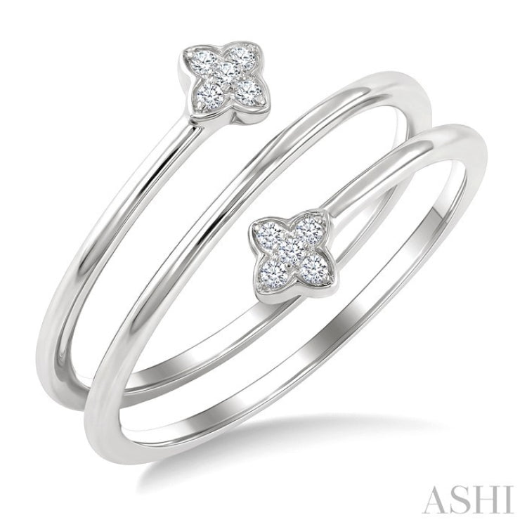 1/20 Ctw Split Double Clover Coil Round Cut Diamond Open Fashion Ring in 10K White Gold