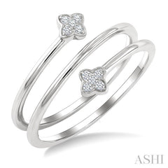 1/20 Ctw Split Double Clover Coil Round Cut Diamond Open Fashion Ring in 10K White Gold
