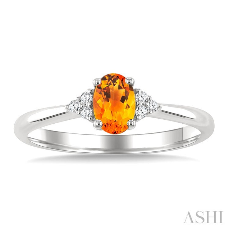 1/20 Ctw Oval Cut 6X4 MM Citrine and Round Cut Diamond semi-precious Ring in 10K White Gold