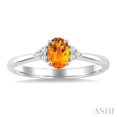 1/20 Ctw Oval Cut 6X4 MM Citrine and Round Cut Diamond semi-precious Ring in 10K White Gold
