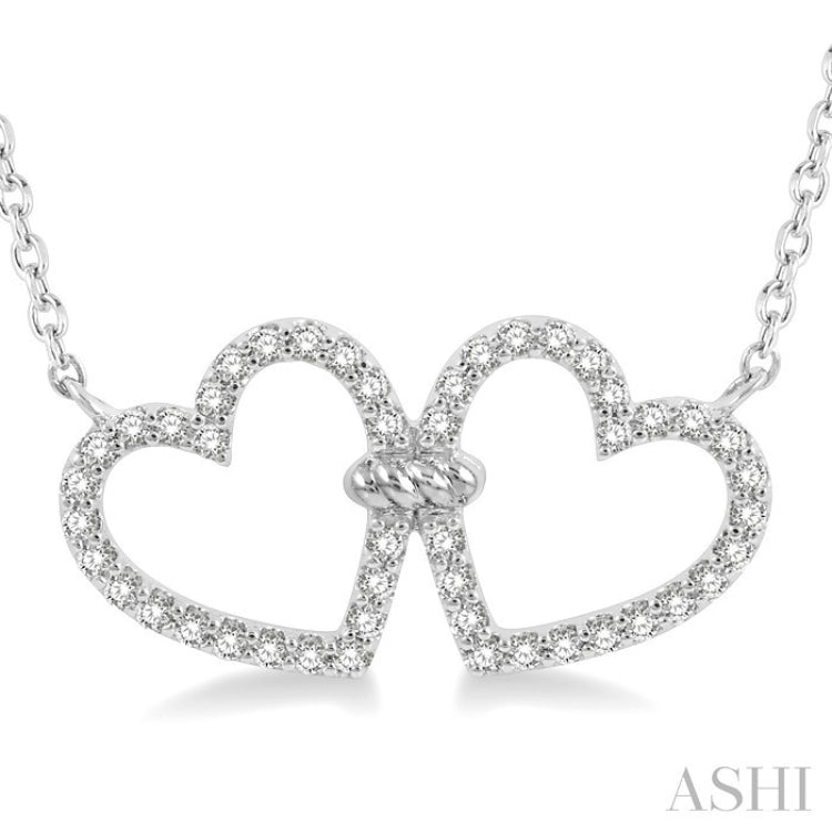 1/4 Ctw Coupled Twin Heart Round Cut Diamond Necklace in 14K White Gold