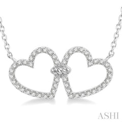 1/4 Ctw Coupled Twin Heart Round Cut Diamond Necklace in 14K White Gold