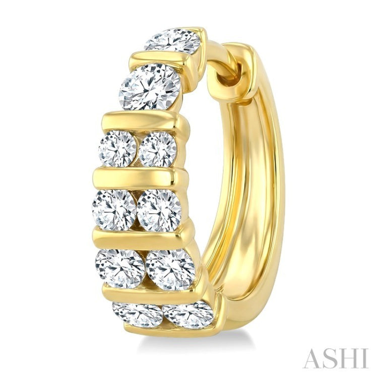 1 Ctw Channel Set Round Cut Diamond Hoop Earrings in 14K Yellow Gold
