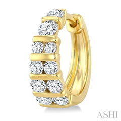 1 Ctw Channel Set Round Cut Diamond Hoop Earrings in 14K Yellow Gold