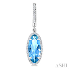 12X5 MM Evoque Gemstones Oval Shape Blue Topaz and 1/3 Ctw Round Cut Diamond Semi-Precious Earrings in 10K White Gold