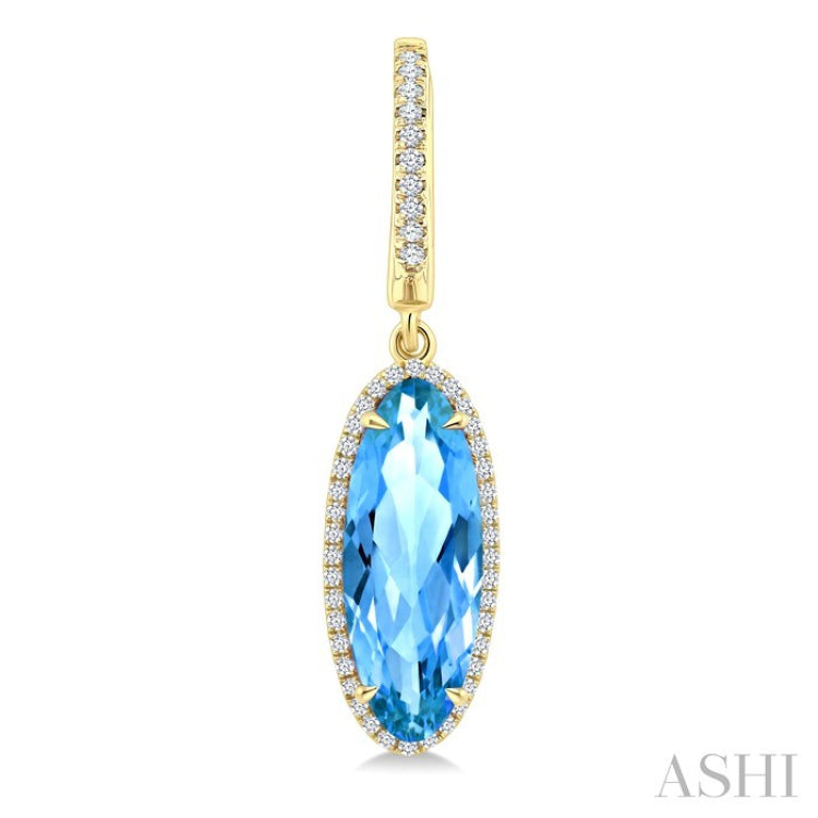 16X6 MM Evoque Gemstones Oval Shape Blue Topaz and 3/8 Ctw Round Cut Diamond Semi-Precious Earrings in 14K Yellow Gold