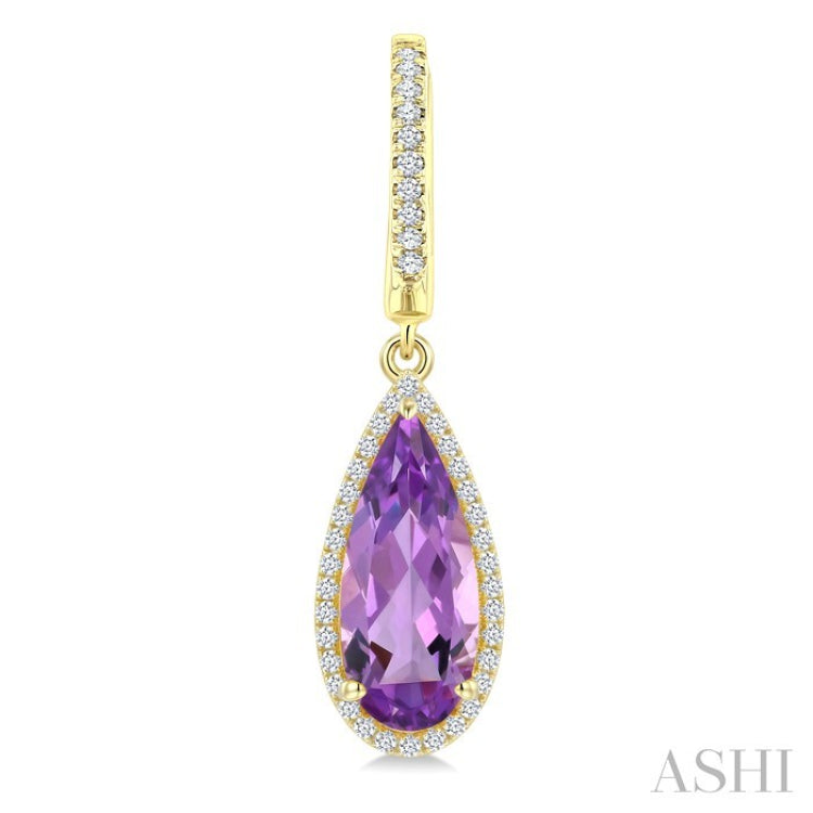 14X6 MM Evoque Gemstones Pear Shape Amethyst and 1/3 Ctw Round Cut Diamond Semi-Precious Earrings in 14K Yellow Gold