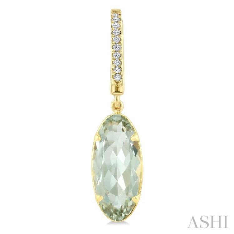 14X6 MM Evoque Gemstones Oval Shape Green Amethyst and 1/10 Ctw Round Cut Diamond Semi-Precious Earrings in 14K Yellow Gold