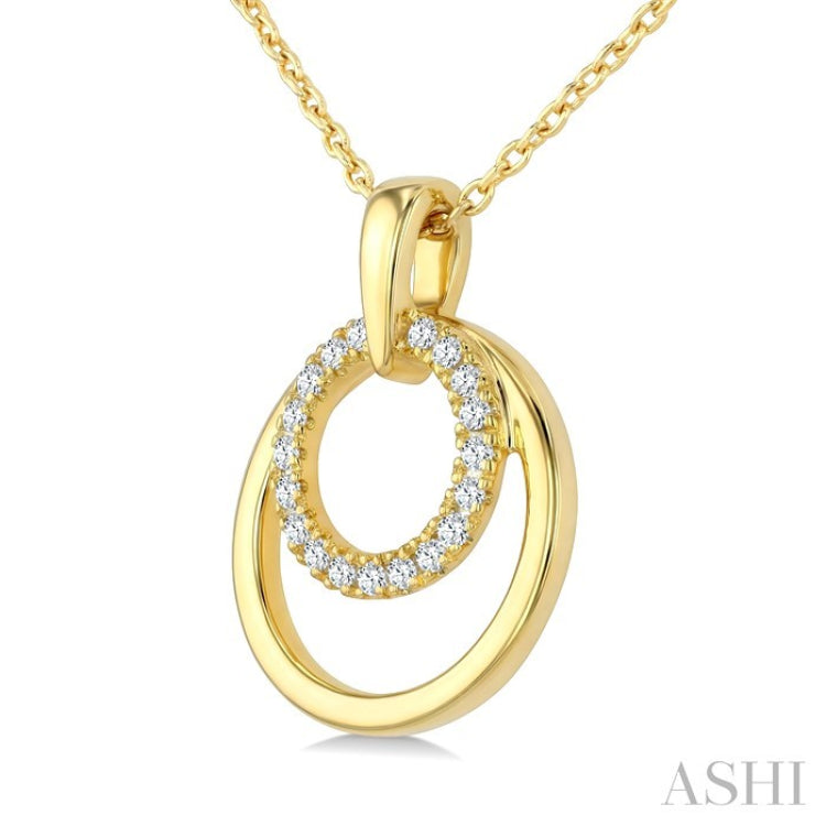 1/10 Ctw Nested Round Frame Round Cut Diamond Fashion Drop Pendant With Chain in 10K Yellow Gold