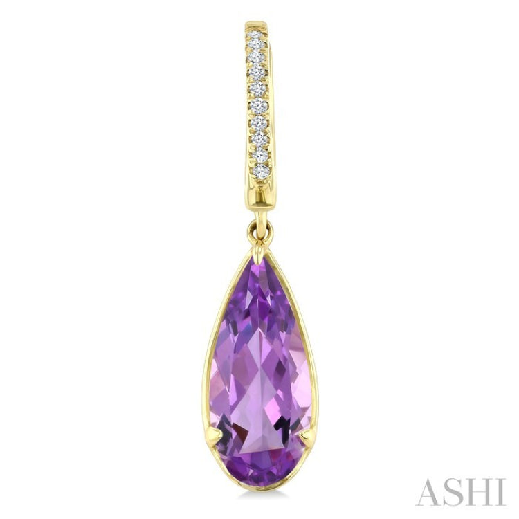 12X5 MM Evoque Gemstones Pear Shape Amethyst and 1/10 Ctw Round Cut Diamond Semi-Precious Earrings in 10K Yellow Gold