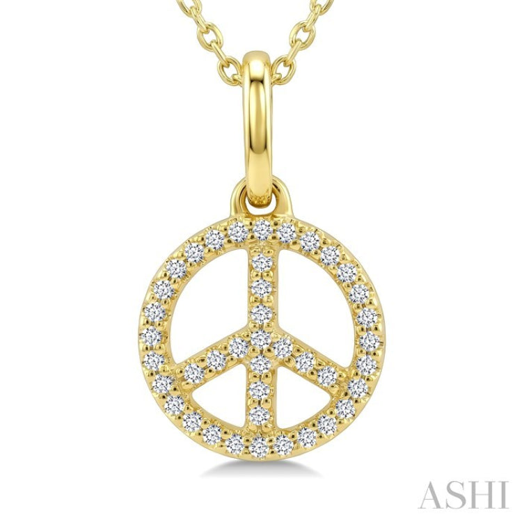 1/8 Ctw Round Cut Diamond Peace Petite Pendant With Chain in 10K Yellow Gold