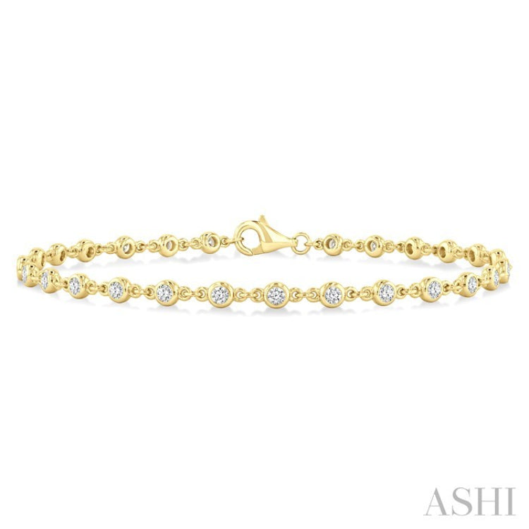 1 Ctw Bezel Set Round Cut Diamond Station Bracelet in 14K Yellow Gold