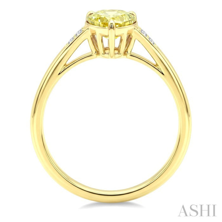 16X6 MM Evoque Gemstones Pear Shape Lemon Quartz and 1/50 Ctw Round Cut Diamond Semi-Precious Ring in 10K Yellow Gold