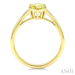 16X6 MM Evoque Gemstones Pear Shape Lemon Quartz and 1/50 Ctw Round Cut Diamond Semi-Precious Ring in 10K Yellow Gold