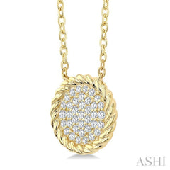 1/5 Ctw Round Cut Diamond Rope Border Circle Motif Fashion Pendant With Chain in 10K Yellow Gold