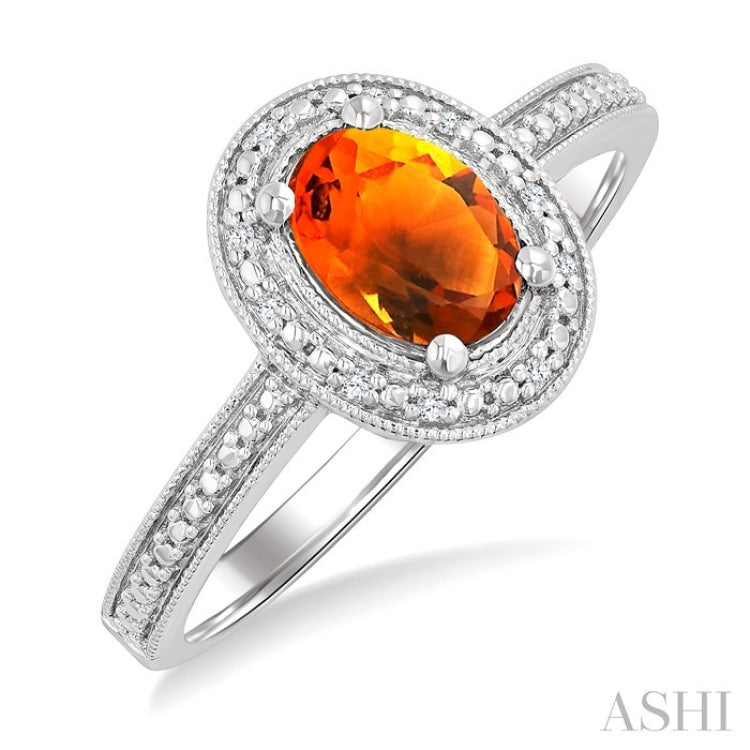7X5 MM Oval Shape Citrine and 1/50 Ctw Round Cut Diamond Semi-Precious Ring in Sterling Silver