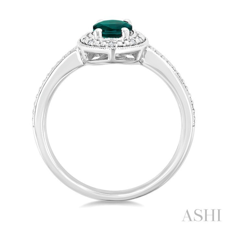 7X5 MM Oval Shape Lab-Created Emerald and 1/50 Ctw Round Cut Diamond Precious Ring in Sterling Silver