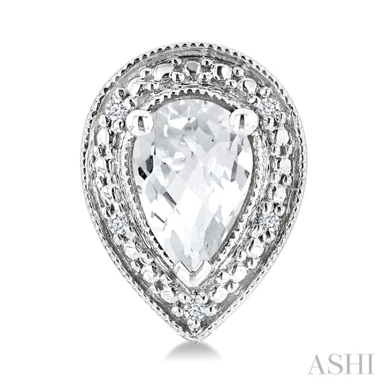 6X4 MM Pear Shape White Topaz and 1/50 Ctw Round Cut Diamond Semi-Precious Earrings in Sterling Silver