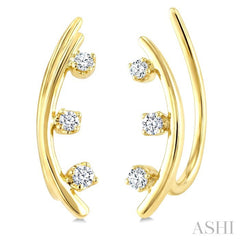1/10 Ctw Round Cut Diamond Fashion Ear Climbers in 10K Yellow Gold
