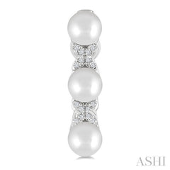 5 MM Cultured Pearl and 1/10 Ctw Round Cut Diamond Flower Earrings in 14K White Gold