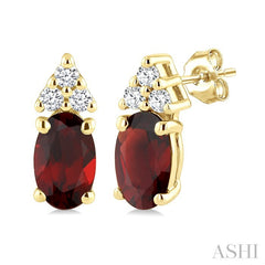 1/20 Ctw Oval Cut 5X3 MM Garnet and Round Cut Diamond semi-precious Earrings in 10K Yellow Gold