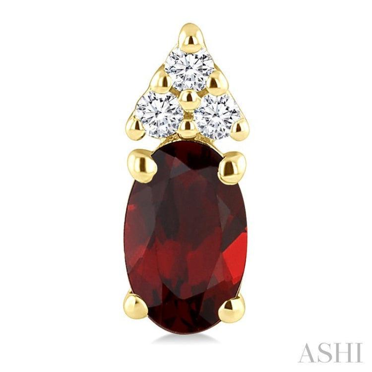 1/20 Ctw Oval Cut 5X3 MM Garnet and Round Cut Diamond semi-precious Earrings in 10K Yellow Gold