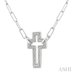 1/10 Ctw Round Cut Diamond Cross Pendant With Paperclip Chain in Sterling Silver