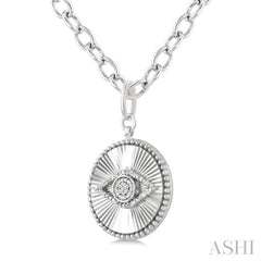1/20 Ctw Evil Eye Round Cut Diamond Pirouette Round Fluted Medallion Fashion Pendant With Chain in Sterling Silver