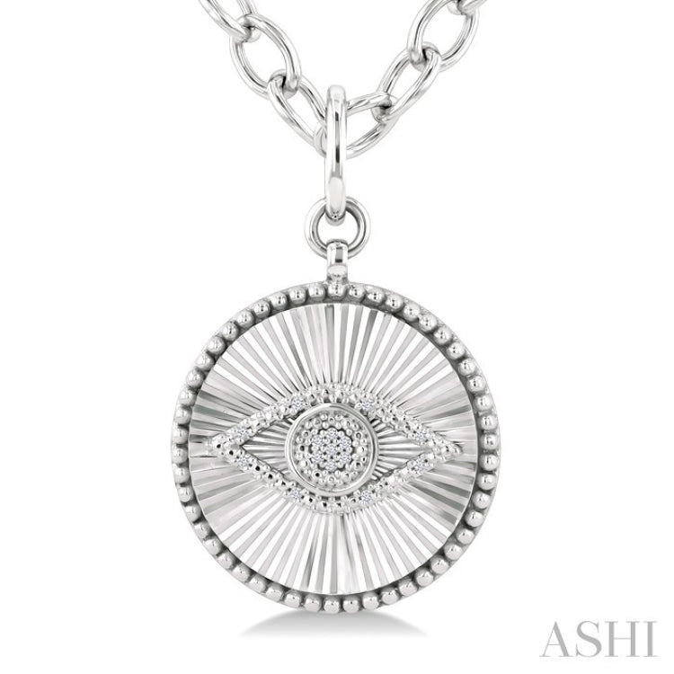 1/20 Ctw Evil Eye Round Cut Diamond Pirouette Round Fluted Medallion Fashion Pendant With Chain in Sterling Silver