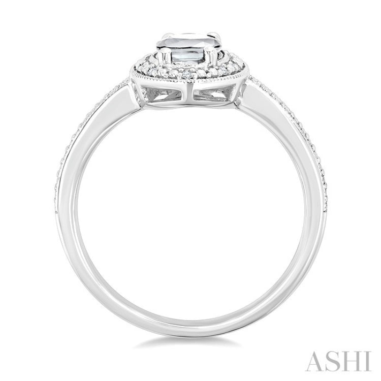 6X4 MM Oval Shape White Topaz and 1/50 Ctw Round Cut Diamond Semi-Precious Ring in Sterling Silver