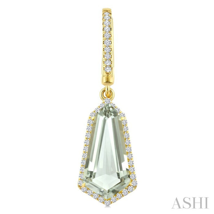 14X7 MM Evoque Gemstones Shield Shape Green Amethyst and 3/8 Ctw Round Cut Diamond Semi-Precious Earrings in 14K Yellow Gold