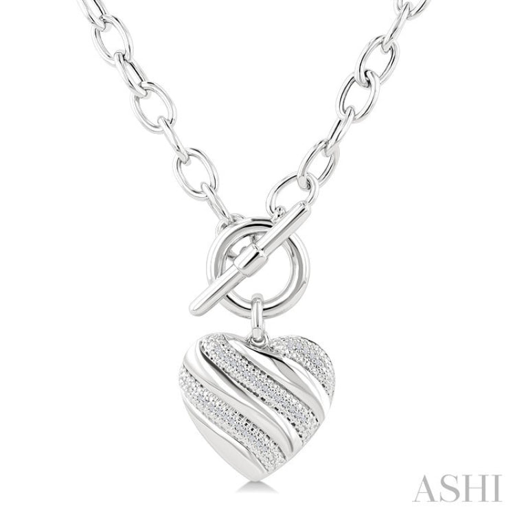 1/10 Ctw Round Cut Diamond Swirl Design Heart Toggle Fashion Necklace in Sterling Silver