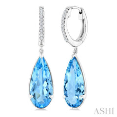 14X6 MM Evoque Gemstones Pear Shape Blue Topaz and 1/10 Ctw Round Cut Diamond Semi-Precious Earrings in 14K White Gold