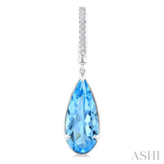14X6 MM Evoque Gemstones Pear Shape Blue Topaz and 1/10 Ctw Round Cut Diamond Semi-Precious Earrings in 14K White Gold