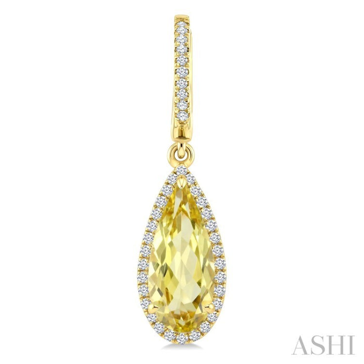 12X5 MM Evoque Gemstones Pear Shape Lemon Quartz and 1/3 Ctw Round Cut Diamond Semi-Precious Earrings in 10K Yellow Gold