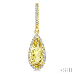 12X5 MM Evoque Gemstones Pear Shape Lemon Quartz and 1/3 Ctw Round Cut Diamond Semi-Precious Earrings in 10K Yellow Gold