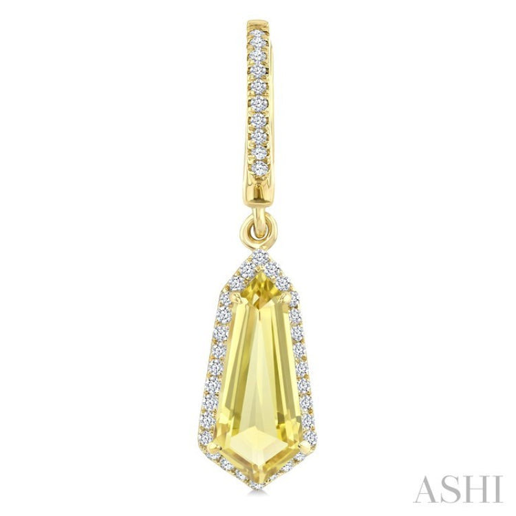 12X5 MM Evoque Gemstones Shield Shape Lemon Quartz and 1/3 Ctw Round Cut Diamond Semi-Precious Earrings in 10K Yellow Gold