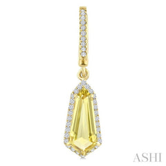 12X5 MM Evoque Gemstones Shield Shape Lemon Quartz and 1/3 Ctw Round Cut Diamond Semi-Precious Earrings in 10K Yellow Gold