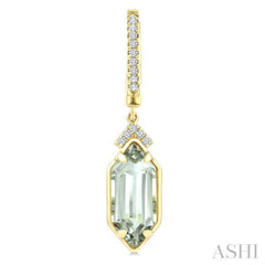 12X5 MM Evoque Gemstones Hexagon Shape Green Amethyst and 1/6 Ctw Round Cut Diamond Semi-Precious Earrings in 10K Yellow Gold