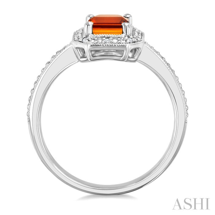 7X5 MM Octagon Shape Citrine and 1/50 Ctw Round Cut Diamond Semi-Precious Ring in Sterling Silver