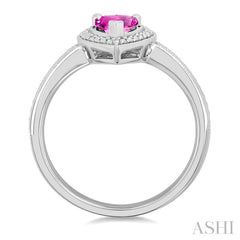 7X5 MM Pear Shape Lab-Created Pink Sapphire and 1/50 Ctw Round Cut Diamond Precious Ring in Sterling Silver